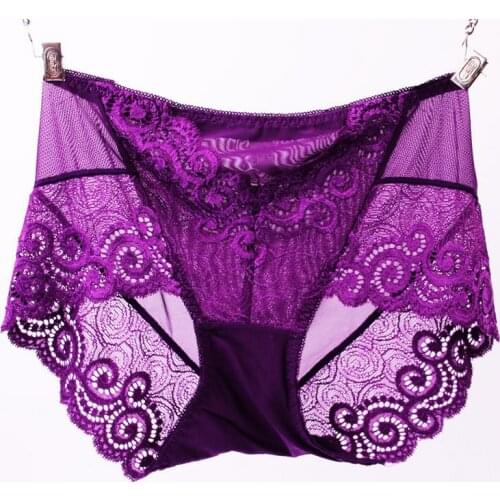 AS12 Women Sexy Transparent Full Lace Panties Plue Size M-5XL High-Crotch Floral Soft Briefs Underwear Women