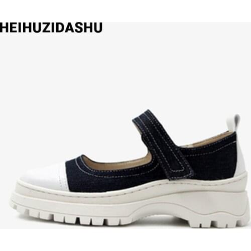 Cowboy Mary Jane shoes women Thick platform Velcro Single shoes women pumps Spring/autumn Fashion Retro women shoes