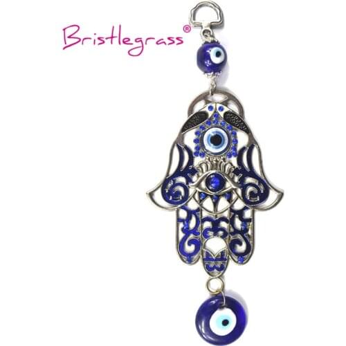 BRISTLEGRASS Turkish Blue Evil Eye Rhinestone Fish Hamsa Hand Amulets Lucky Charm Wall Hanging Pendant Blessing Protection Decor