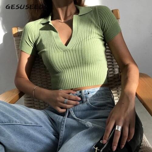 Cropped polo shirt women vintage t shirts white short sleeve crop top women shirts sexy tee shirt red black top streetwear