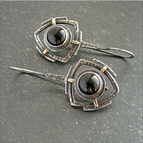 Vintage Tribal Black Stone Earring Indian Jewelry Geometric Triangle Hollow Drop Dangle Earrings Z4M569