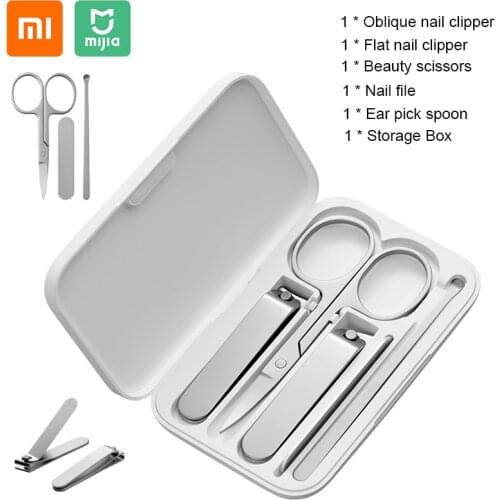 5pcs Xiaomi Mijia Stainless Steel Nail Clippers Set Trimmer Pedicure Care Clippers Earpick Nail File Professional Beauty Tools