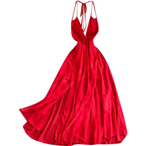 Beach Vacation Vestidos Female 2021 New Summer Dress Hanging Neck Strap Sexy Halter Beach Midi Dress DK396