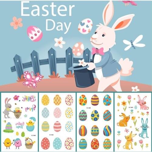 12 kinds Cute Easter Bunny Colorful Eggs Temporary Tattoo Stickers for Kids Cartoon Decoration tatouage temporaire