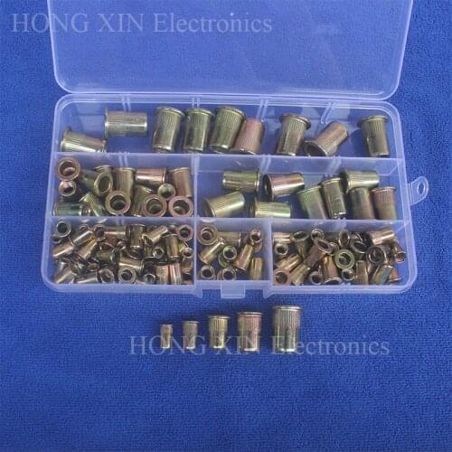 120pcs/set M4 M5 M6 M8 M10 Zinc Plated Knurled Nuts Rivnut Flat Head Threaded Rivet Insert Nutsert Cap Rivet Nut