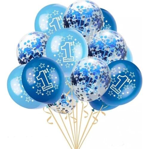 15pcs Baby Shower Boy Girl Latex Balloons Confetti Set My 1st Birthday Party Decoration Kids Happy Birthday Balloon 1 Year Old