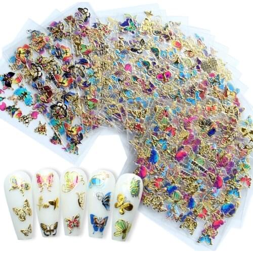 24/30 Sheets 3D Nail Sticker Transparent Bottom Colorful Rose Flower Butterfly Design DIY Manicure Nails Decals Art Decorations