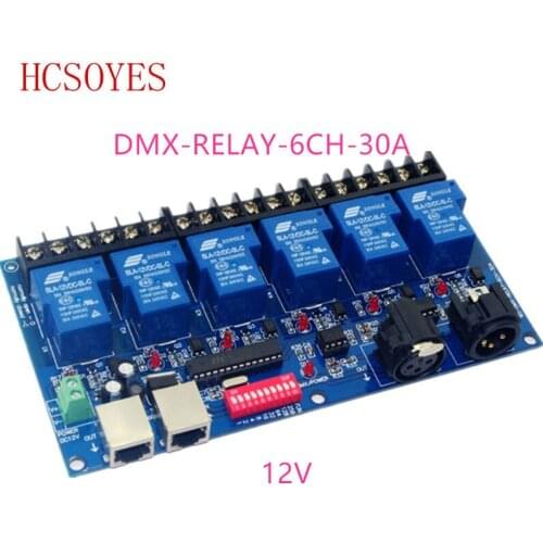 6CH DMX512 decoder Relay switch dmx512 Controller RJ45 XLR 6 way relay switch(max 30A)
