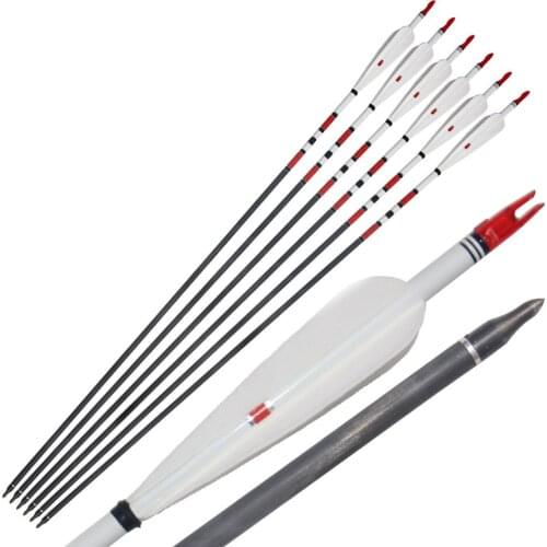 6pcs Real Turkey Feather Fletch Pure Carbon Arrows Length 31" Spine 500 for Hunting Archery for Compound and Recurve Bow