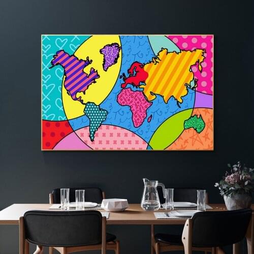 Watercolour World Map Canvas Art Paintings Colourful Map Poster and Prints Wall Art Picture for Living Room Home Decoration