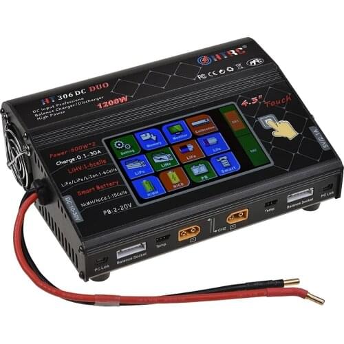 HTRC RC Balance Charger HT306 DC DUO 600W*2 30A*2 Dual Port 4.3" Color LCD Touch Screen for Lilon/LiPo/LiFe/LiHV Battery