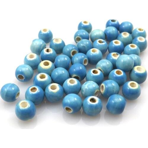 Free Shipping 100pcs 6mm Blue Round Ceramic Loose Beads For Jewelry DIY(Wholesale/Retail)