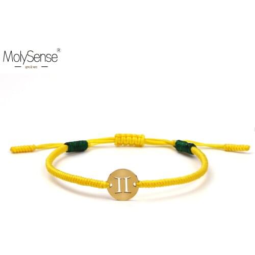 MolySense Gemini Handmade Golden Color 12 Constellation Zodiac Stainless Steel Charm Bracelet For Women Men Wax Macrame Bracelet