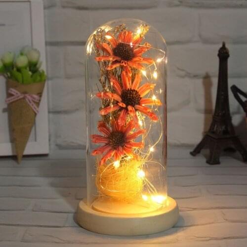 Flower Light Gift Crafts Dried Flowers Plastic Material: Glass; Cloth Decoration Desktop LED Lighting Artificial Sunflower