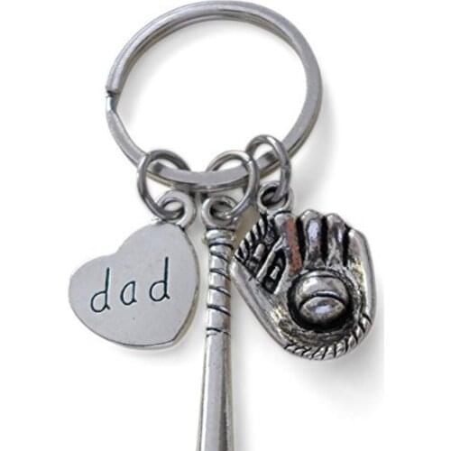 Dads Baseball Key Chain Ring for Fathers Day Baseball Glove Bat Charm Pendant Accessories Jewelry