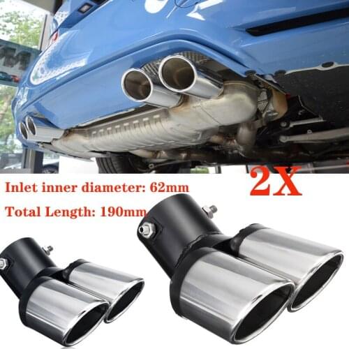 62mm Car Decoration Chrome Tail Pipe Stainless Steel Curved Dual-outlet Exhaust Trim Muffler Universal Pipes For BMW For Benz
