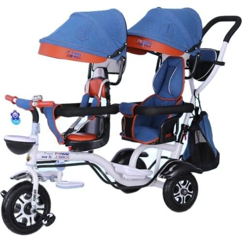 Babyfond twin childrens tricycle Multifunction twin stroller Front seat can be rotated two-seat bicycle