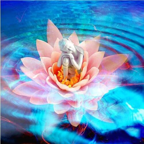 DIY Diamond Mosaic Diamond Painting Buddha Lotus Cross Stitch Set Diamond Embroidery Square Rhinestone House Decorative