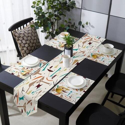 Home Kitchen Series Cartoon Geometry Table Runner Table Mats Cover For Home Wedding Banquet Festival Party Hotel Decoration