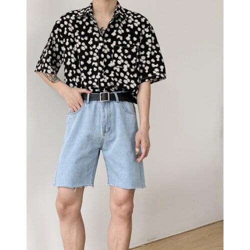 Summer Jean Shorts Frayed Casual Denim Jeans for Men Fashion Black Denim Shorts Male Vintage Jeans Streetwear Men Japan Style