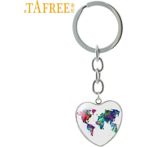 TAFREE Watercolor World Map illustration keychain London New York Paris skyline Poster Giclee pendant key chain jewelry HP240