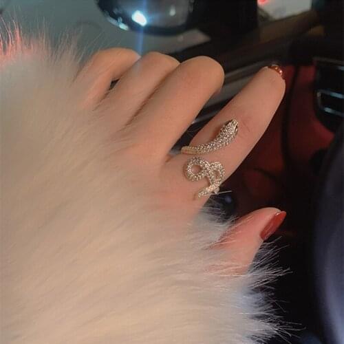 Кольцо женское Jewelry Rings 2021 Trend Girl Luxury Gold Snake-Shaped Diamond Open Punk Ring For Women Wedding Party 244