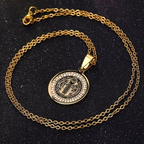 Religious San Benito Medal Pendant Stainless Steel St Benedict Jesus Pendants & Necklaces For Women Men Child Jewelry Medallion