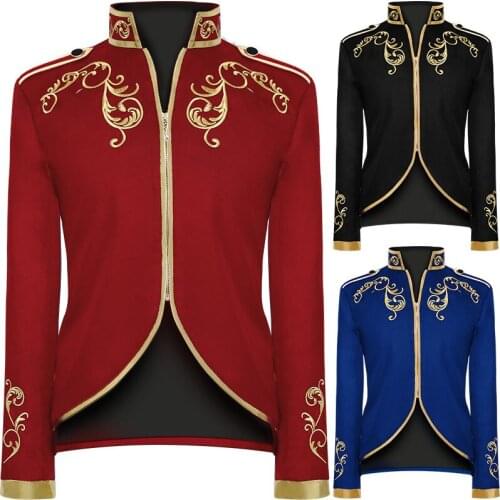 HOT! Golden Embroidery King Prince Renaissance Medieval Men Cosplay Adult Long sleeve Party Jacket outwear Coat S-5XL