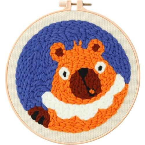 Bear Punch Needle Starter Kit, Beginner Punch Needle Kit with Adjustable Hoop, Yarn, Burlap with a Pattern, English Manual