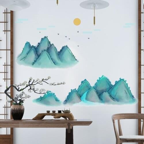 Chinese Style Wall Sticker Living Room Bedroom Wall Decoration 3D Self Adhesive Landscape Painting Wallsticker Home Office Decor