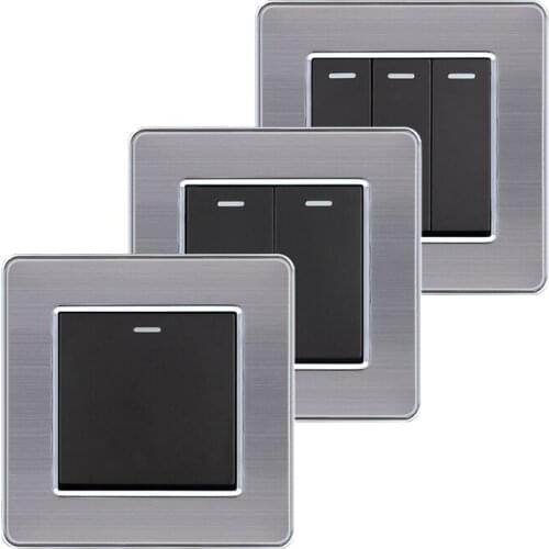 1 2 3 Gang 1 2 Way Wall Light Switch On/Off Wall Switch Interruptor Stainless Steel Panel Push Button Switch With LED Indicator