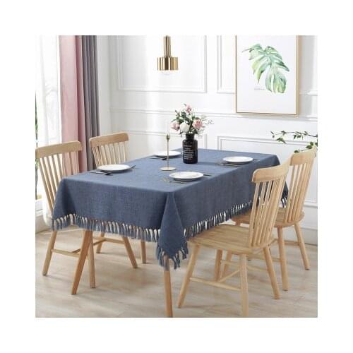 2020 new solid color tassel table cloth rectangular coffee table cloth high-grade cotton linen tablecloth