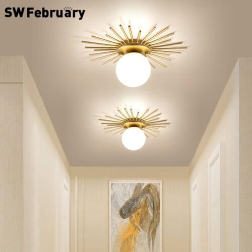 2021 New Nordic Ceiling Light Round Glass Sun Shape Gold Modern LED Corridor Ceiling Light Living Room Bedroom Wall Lamp