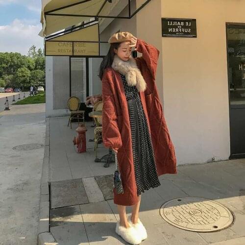 Women 2021 Autumn Winter New Mid-long Thick Knit Coats Female Loose Warm Sweater Outwears Ladies V-neck Cardigan Jackets D664