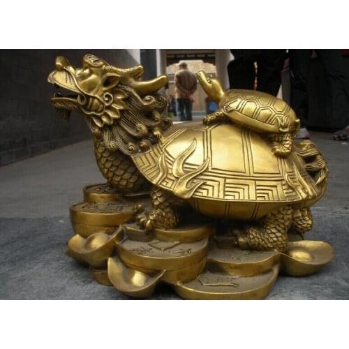 Wholesale factory Chinese classical pure Brass carve Dragon Turtle Money Statue 25% off