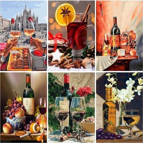 Full Square/round Diamond Painting Win Glass Scenery Diamond Embroidery Grape Wine Cross Stitch Home Decoration Wall Art Poster