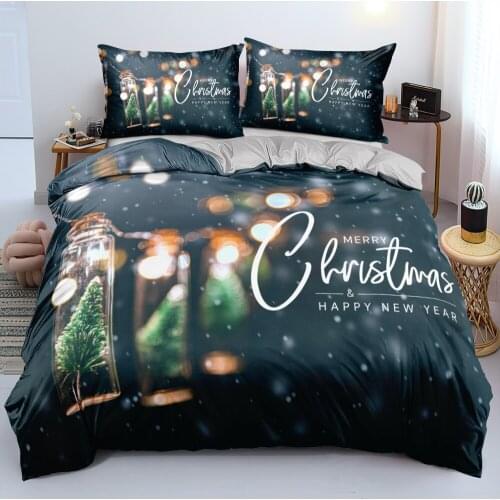 3D Custom Aesthetic Bed Linen Marry Christmas Bedding Sets Blue Comforter/Quilt Cover Pillowcases King Queen Single Bedspreads