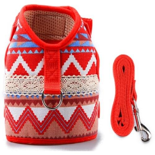 Pet Supplies Dog Harness Pet Leash Set Vest Harness Fabric Color Printing Pattern Chest Strap Adjustable Bust Dog Leash Chain