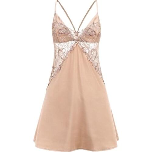 Retro Lace Sexy Nightdress Womens Nightgown Deep V Embroidered Bandage Nightdress Nightdress Halter Nightdress Casual Top