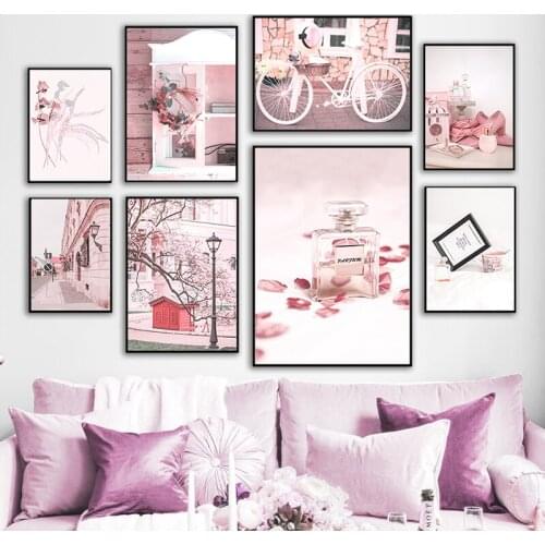 Modern Fashion Art Landscape Picture Canvas Painting Nordic Pink Flower Wall Art Poster and Print for Home Living Room Decor