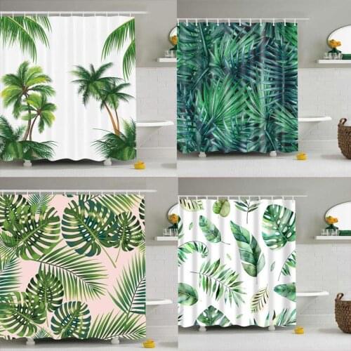 Tropical Green Shower Curtain Hawaiian Leaf Palm Tropical Leaves Pattern Banana Green Tree Jungle Plant Waterproof Polyester