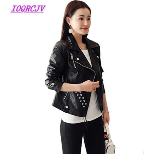 Spring Short Leather clothing Womens Long sleeve Black PU Leather jacket Plus size 4XL motorcycle jacket short Outerwear B057