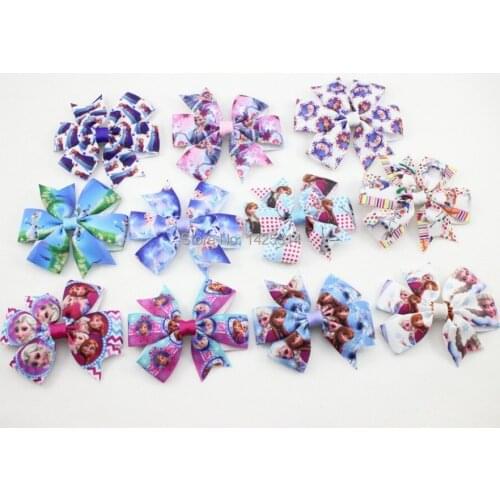 Multi Styles Anna Elsa Ribbon Baby Bow clip Princess Queen Bows With Hairpins Children Hair Accessories Girls Hair clip 48Pcs