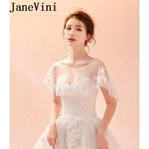 JaneVini Korea White Bridal Cape Formal Shawl Mariage Star Lace Wedding Bolero Lace Bollero Women Beaded Shrug Bride Accessories