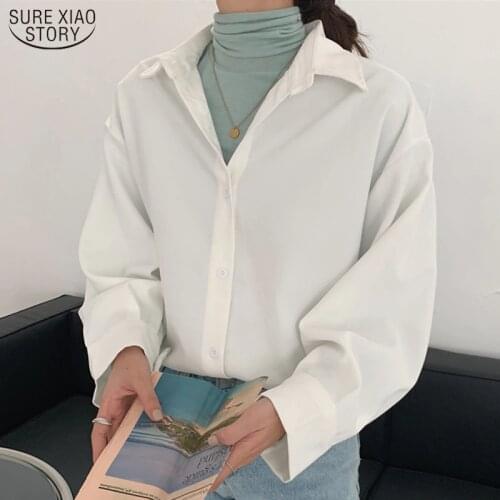 Spring Autumn Solid Vintage Blouse Women Button Oversize Long Sleeve Shirts Turn Down Collar Korea White Tops Blusas Mujer 11188