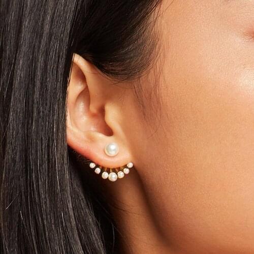 Tocona Exquisite Pearl Stone Gold Stud Earrings for Women Girls Fashin Alloy Metal Wedding Jewelry Accessories Gift TB0419