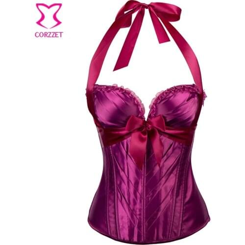 Purple Satin Halter Espartilhos Corset Corselet Plus Size Corsets And Bustiers 6XL Gothic Clothing Women Corsage Sexy Lingerie