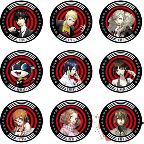 Persona 5 Anime Badge P5 Joker Ryuji Sakamoto Anne Morgana Yusuke Makoto Futaba Haru Goro Akechi Circle Metal Badge Brooch Pins