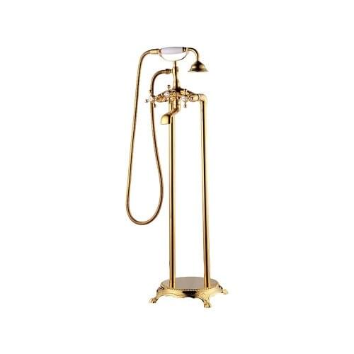 Gold Bathtub Shower Faucet Standing Brass Shower System Rose Gold Flexible Hand Tap Mixer Shower Bathtub Faucet Shower Set