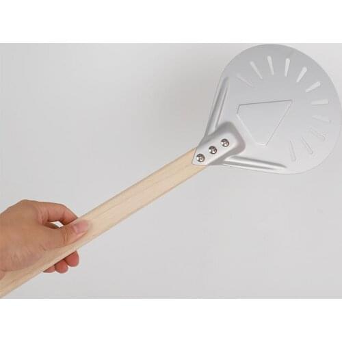 1pcs New Perforated Round Pizza Shovel Turning Peel Pizza Shovel Aluminum Wooden Handle Paddle Short Pizza Tool Non Slip Handle